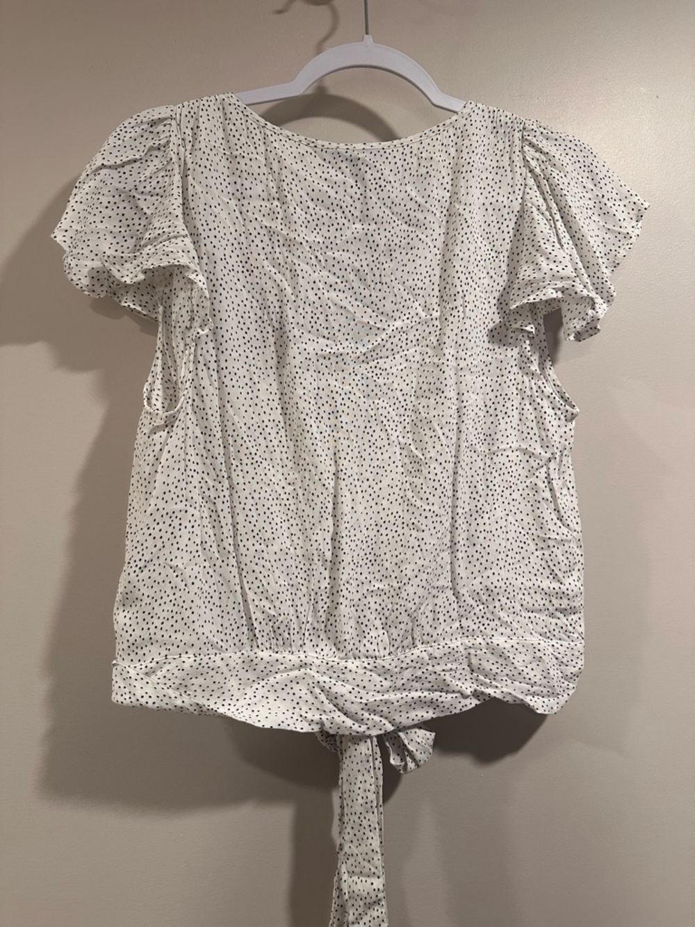 Express White Tie-Front Button Ruffle Blouse - Picture 10 of 16